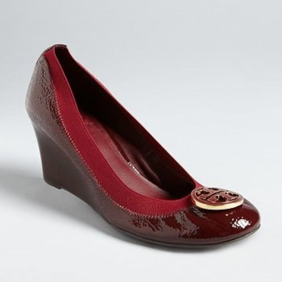 Tory Burch Shoes - Tory Burch Leather Caroline Wedge Pumps Shoes Deep Red Women's Size 8 H13071